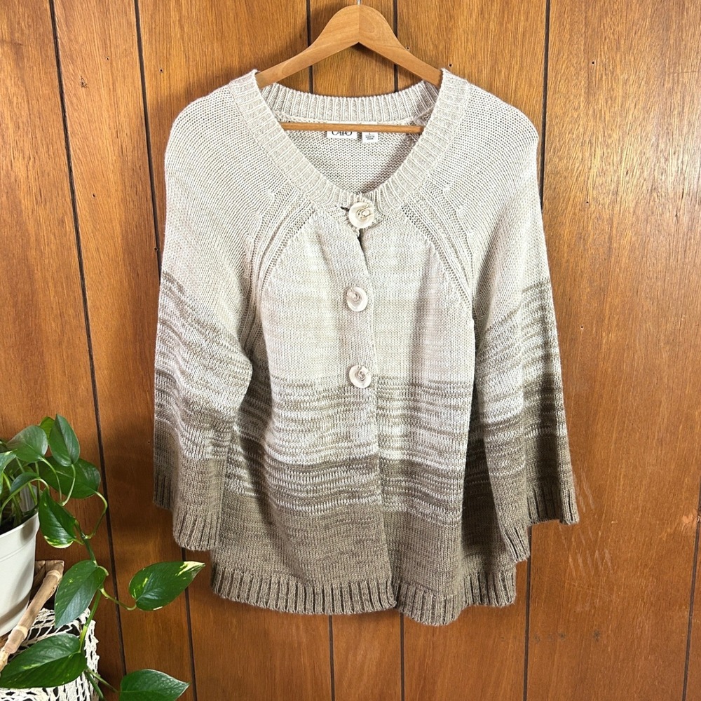 Vintage Cato Large Tan Beige Ombre Knit Cardigan Sweater 3 Button Raglan Sleeve‎